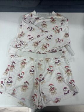 Girls' White Teddy Bear Print Pajama Set